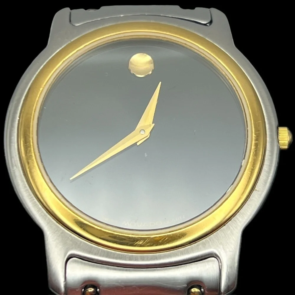 Movado Swiss Black and Silver Mens Watch Working